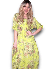 Button sleeve maxi dress